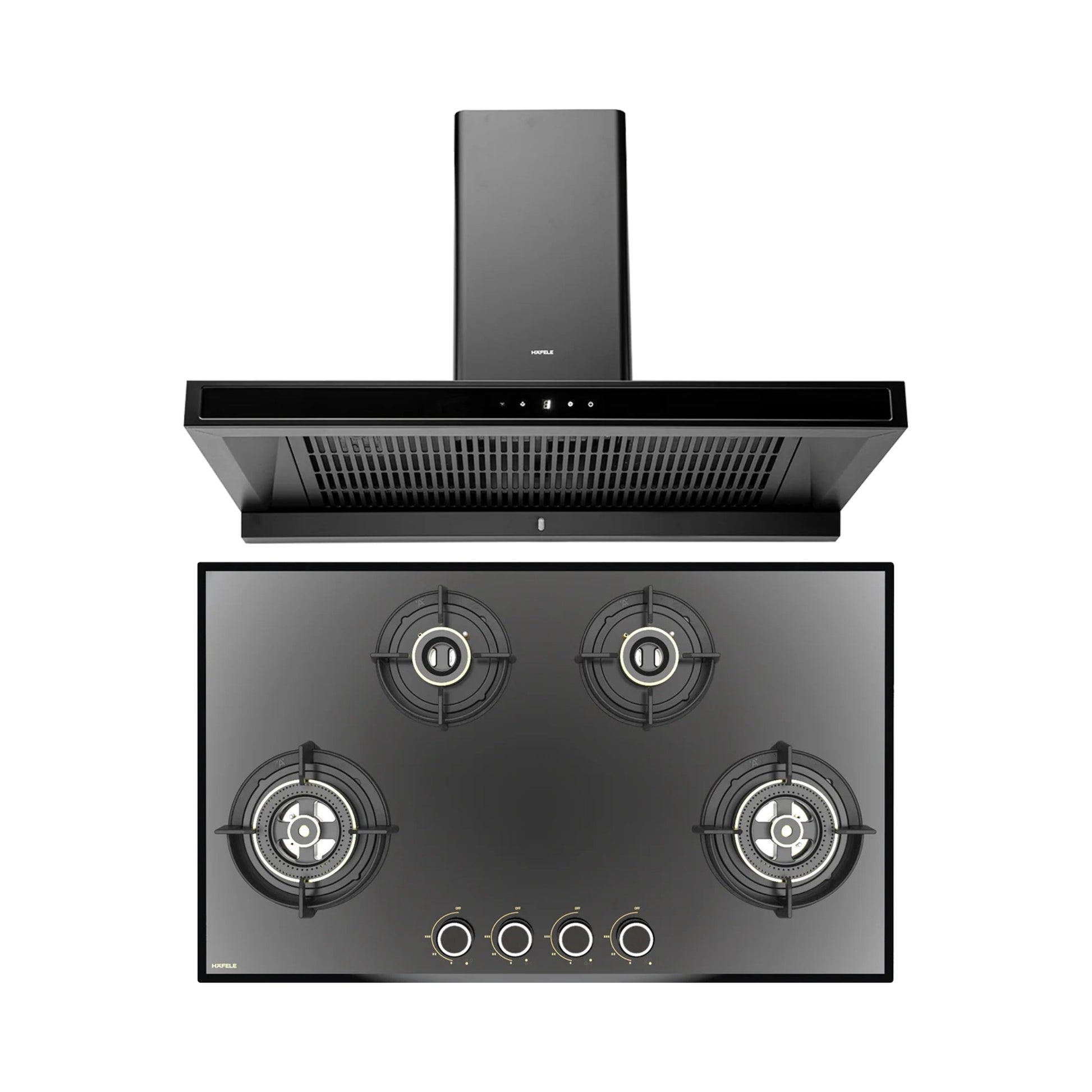 Hafele 90 cm Wall Mounted Chimney DATURA NEO 90 + Hafele 86 cm 4 Burner Hob Altius Series ALTIUS FS 490