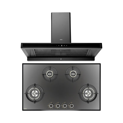 Hafele 90 cm Wall Mounted Chimney DATURA NEO 90 + Hafele 86 cm 4 Burner Hob Altius Series ALTIUS FS 490
