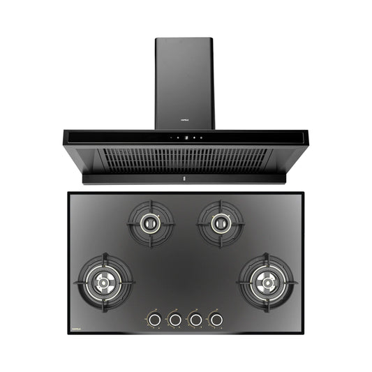 Hafele 90 cm Wall Mounted Chimney DATURA NEO 90 + Hafele 86 cm 4 Burner Hob Altius Series ALTIUS FS 490