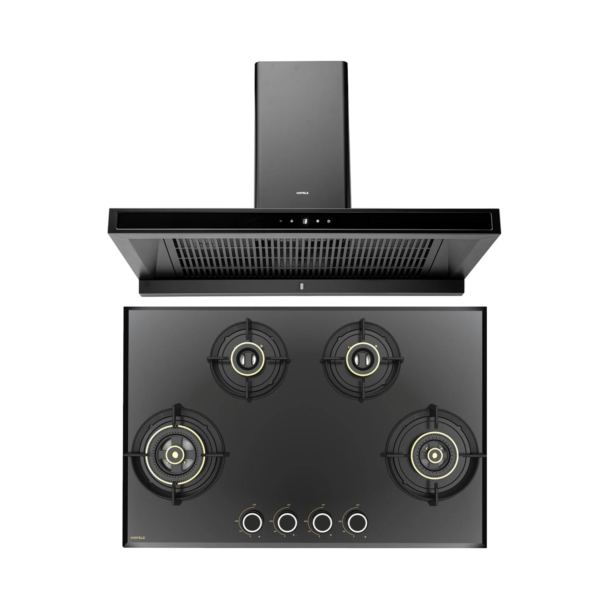 Hafele 90 cm Wall Mounted Chimney DATURA NEO 90 + Hafele 78 cm 4 Burner Hob Altius Series ALTIUS FS 480