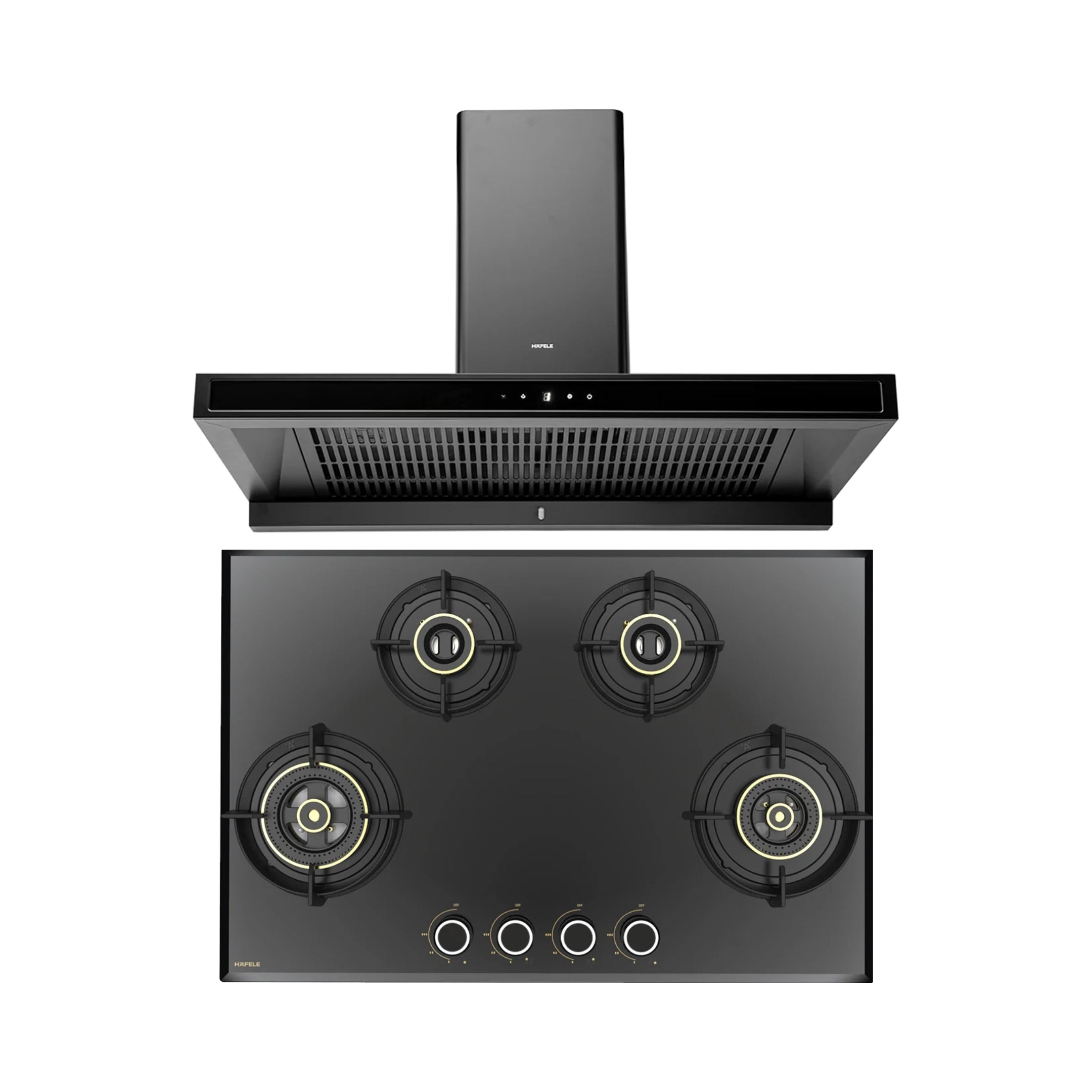 Hafele 90 cm Wall Mounted Chimney DATURA NEO 90 + Hafele 78 cm 4 Burner Hob Altius Series ALTIUS FS 480