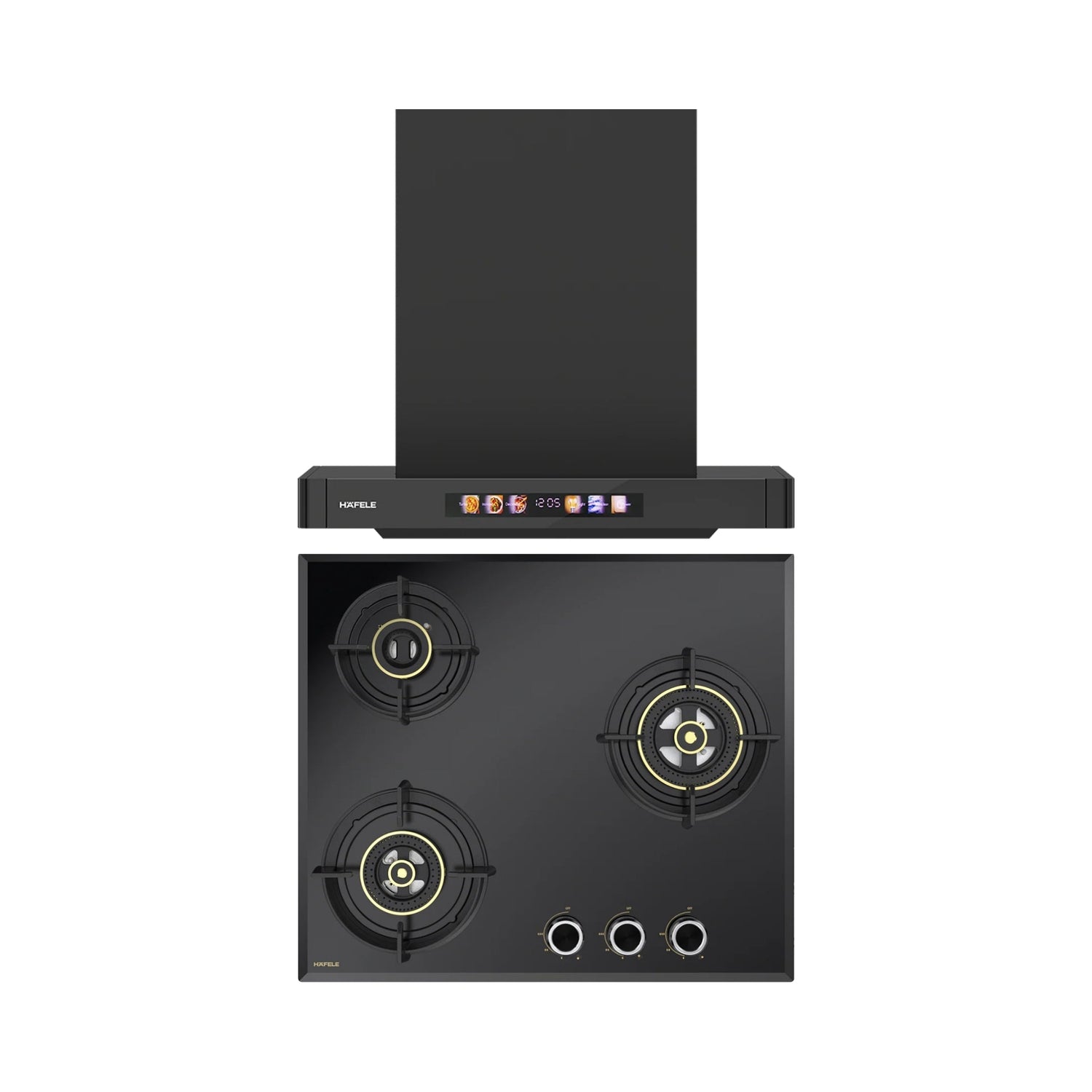 Hafele 60 cm Wall Mounted Chimney TERESA T-60 BLDC + Hafele 60 cm 3 Burner Hob Altius Series ALTIUS FS 360