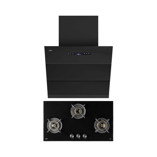 Kaff 75 cm Wall Mounted Chimney LYNN 75 DC BLDC + Kaff 78 cm 3 Burner Hob Infra INF 783