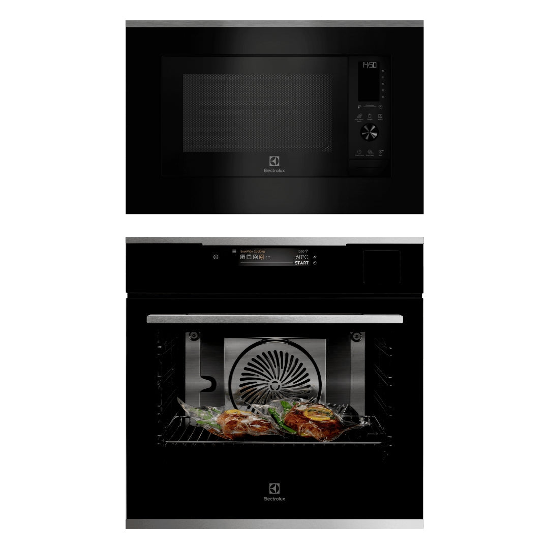 Electrolux Built In Oven with Full Steam Function UltimateTaste 900 KOAAS31X + Electrolux Built-In Convection Microwave with Air Fryer UltimateTaste 900 EMSB30XCF