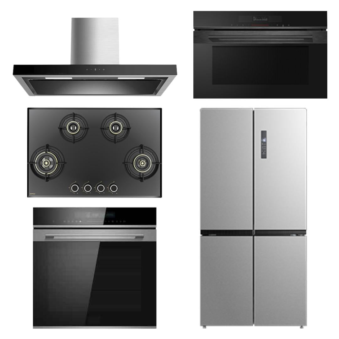 Hafele Chimney + Hob + Oven + Microwave + Refrigerator Combo HACHOMR-03