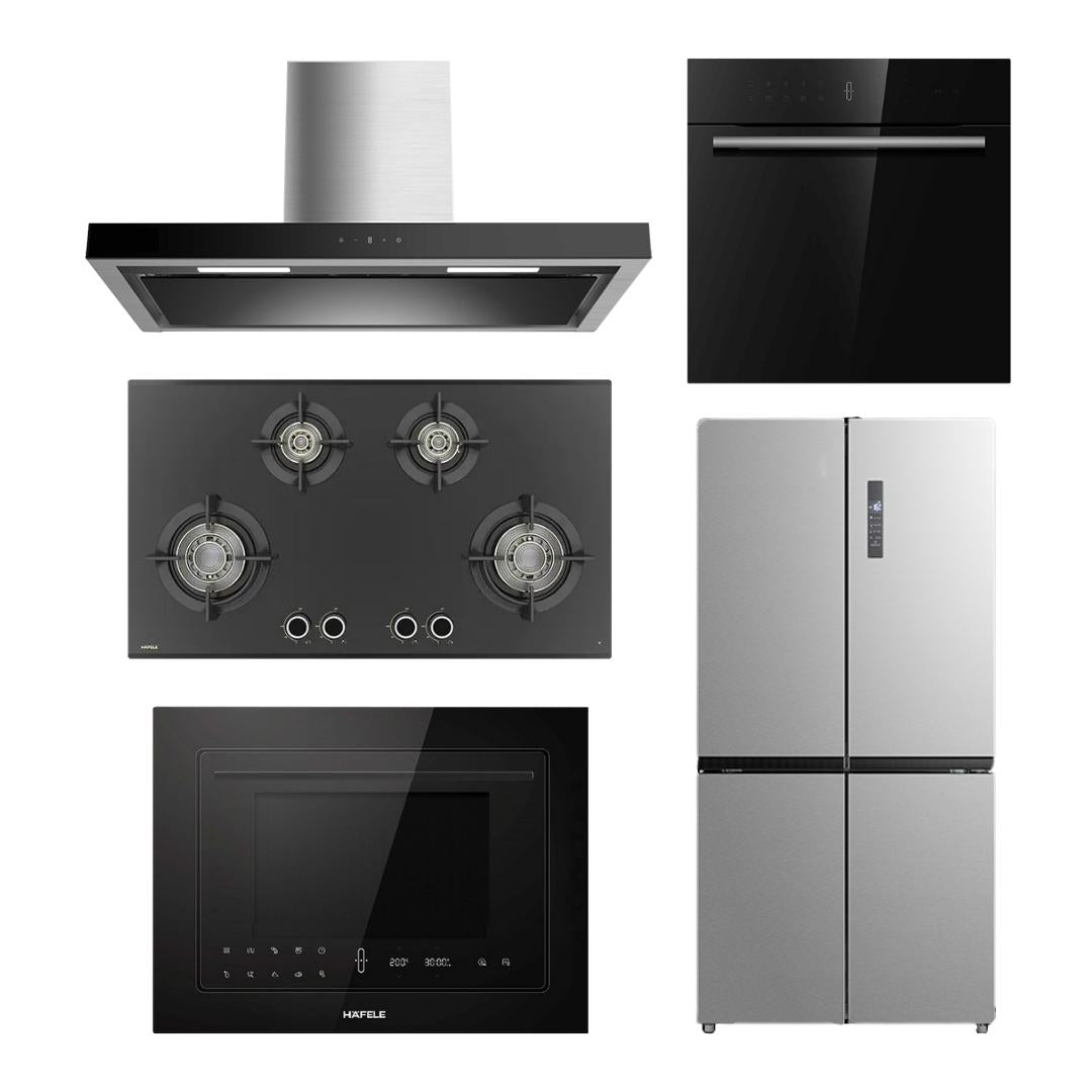 Hafele Chimney + Hob + Oven + Microwave + Refrigerator Combo HACHOMR-05