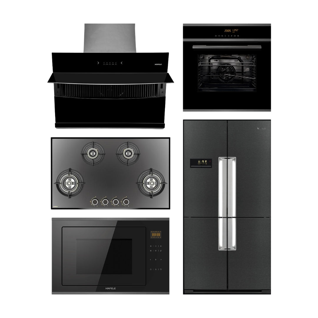 Hafele Chimney + Hob + Oven + Microwave + Refrigerator Combo HACHOMR-10