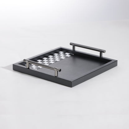 Monochrome Opulence Handwoven Leather Decorative Tray