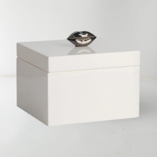 Playful Elegance Small White MDF Lips Storage Box