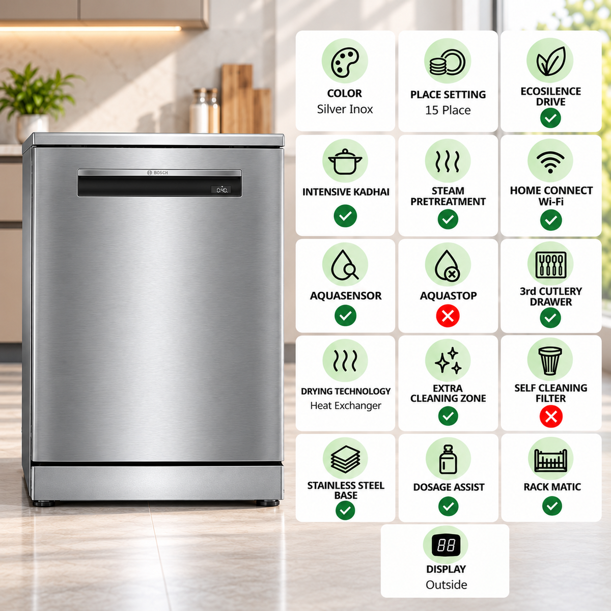 Bosch Free Standing Dishwasher Series 6 SMP6HMI00I with 15 Place Settings