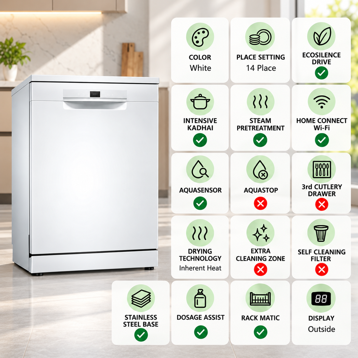 Bosch Free Standing Dishwasher Series 6 SMS6IKW01I with 14 Place Settings