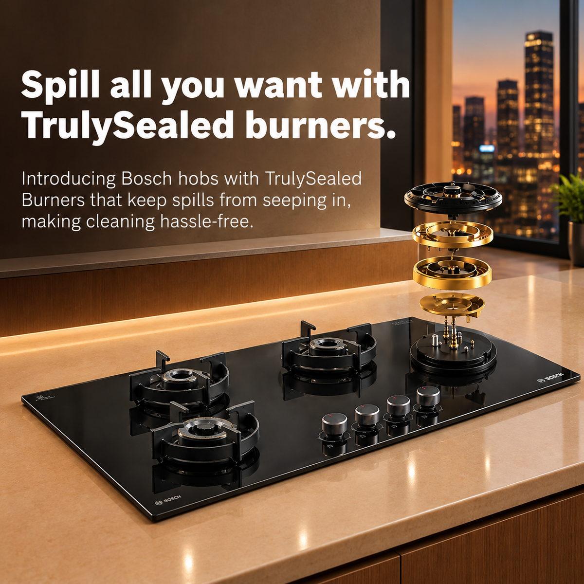 Bosch 70 cm 3 Burner Hob Series 4 PNC7O6G20I
