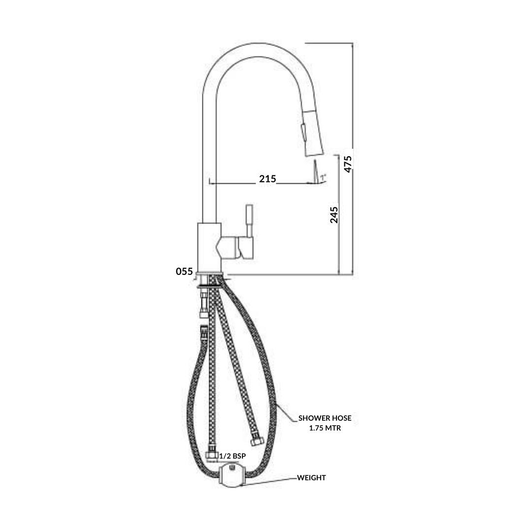 Artize Table Mounted Pull-Down Kitchen Sink Mixer FLO2 AKF-77175B with Extractable Hand Shower Spout in Black Matt Finish