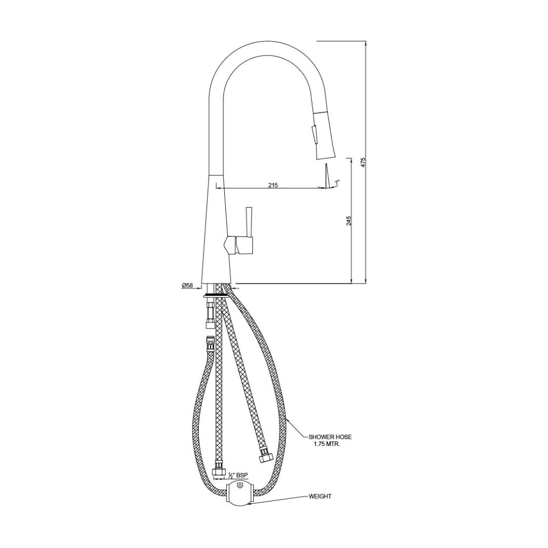 Artize Table Mounted Pull-Down Kitchen Sink Mixer FLO2 AKF-77155B with Extractable Hand Shower Spout in Chrome Finish
