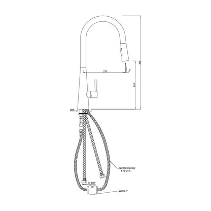 Artize Table Mounted Pull-Down Kitchen Sink Mixer FLO2 AKF-77155B with Extractable Hand Shower Spout in Chrome Finish