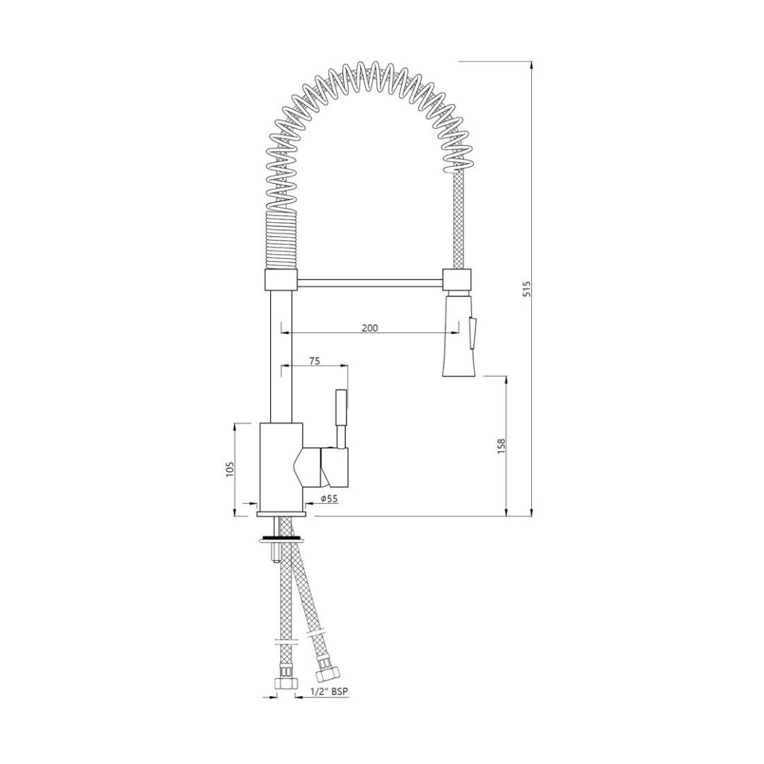 Artize Table Mounted Pull-Down Kitchen Sink Mixer FLO2 AKF-77157B with Extractable Hand Shower Spout in Chrome Finish