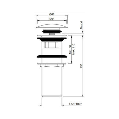 Jaquar 5 inches Pop-Up Waste Coupling ALD 729L130 - Black Chrome