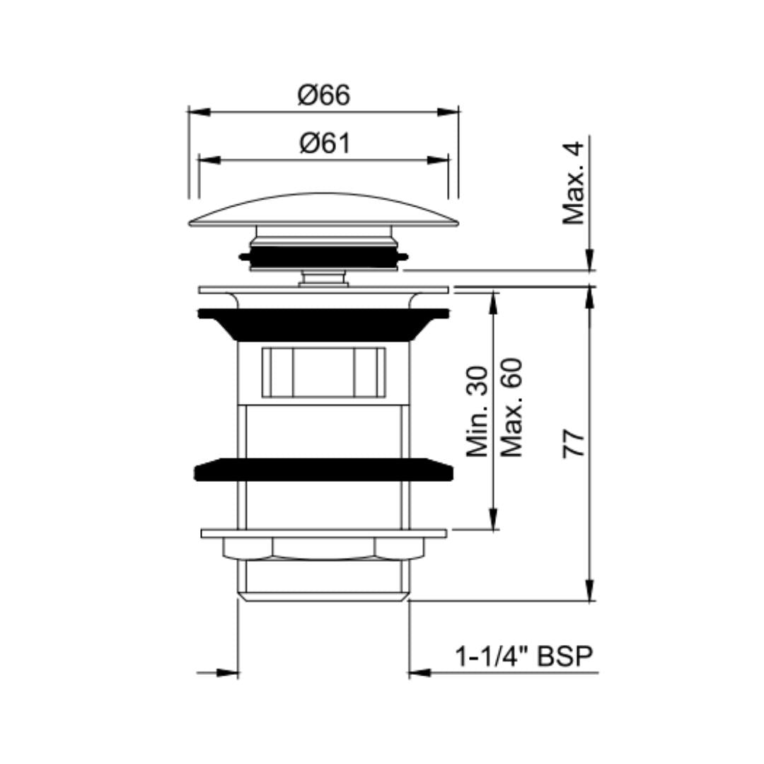 Jaquar 3 inches Pop-Up Waste Coupling ALD 729 - Black Matt