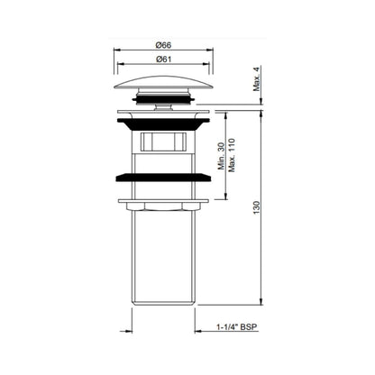 Jaquar 5 inches Pop-Up Waste Coupling ALD 729L130 - Stainless Steel