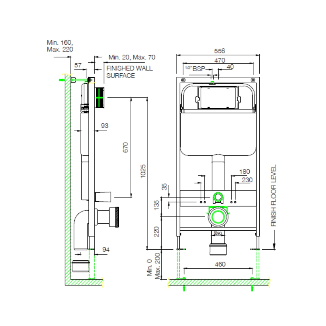 Artize Pneumatic Concealed Floor Mounted Cistern Full Frame APC-WHT-5012500FSAF - White
