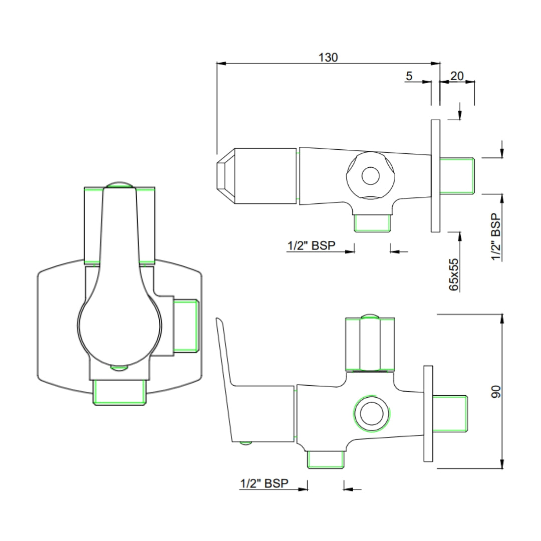Essco Basin Area 2 Way Angle Valve Aspire APR-CHR-101067 - Chrome