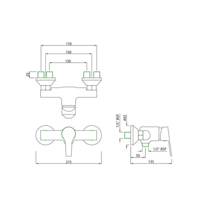 Essco 1 Way Wall Mixer Aspire APR-CHR-101149 - Chrome Finish