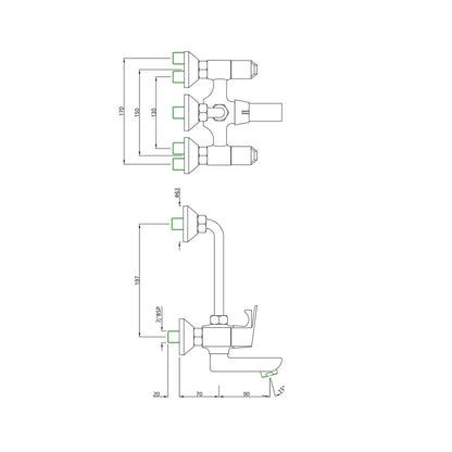 Essco 2 Way Wall Mixer Aspire APR-CHR-101273 - Chrome Finish