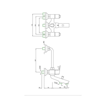 Essco 3 Way Wall Mixer Aspire APR-CHR-101281 - Chrome Finish