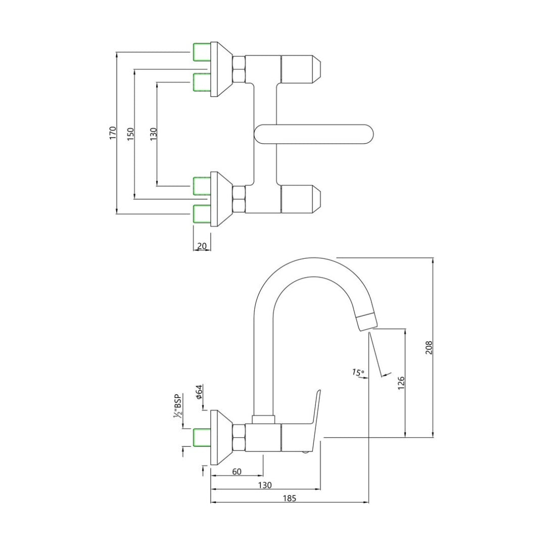 Essco Wall Mounted Regular Kitchen Sink Mixer Aspire APR-101309N with Swinging Spout in Chrome Finish