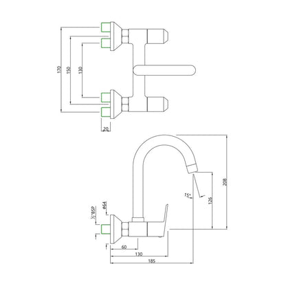 Essco Wall Mounted Regular Kitchen Sink Mixer Aspire APR-101309N with Swinging Spout in Chrome Finish