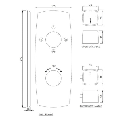Jaquar 3 Way Thermostatic Diverter ARC ARC-BLM-87683 Normal Flow - Black Matt Finish