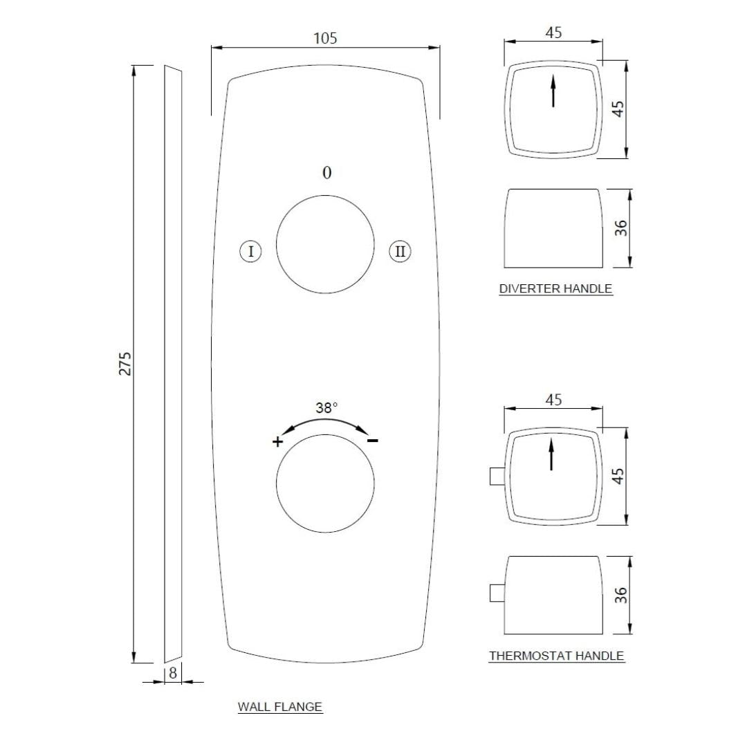 Jaquar 2 Way Thermostatic Diverter ARC ARC-GRF-87681 Normal Flow - Graphite Finish
