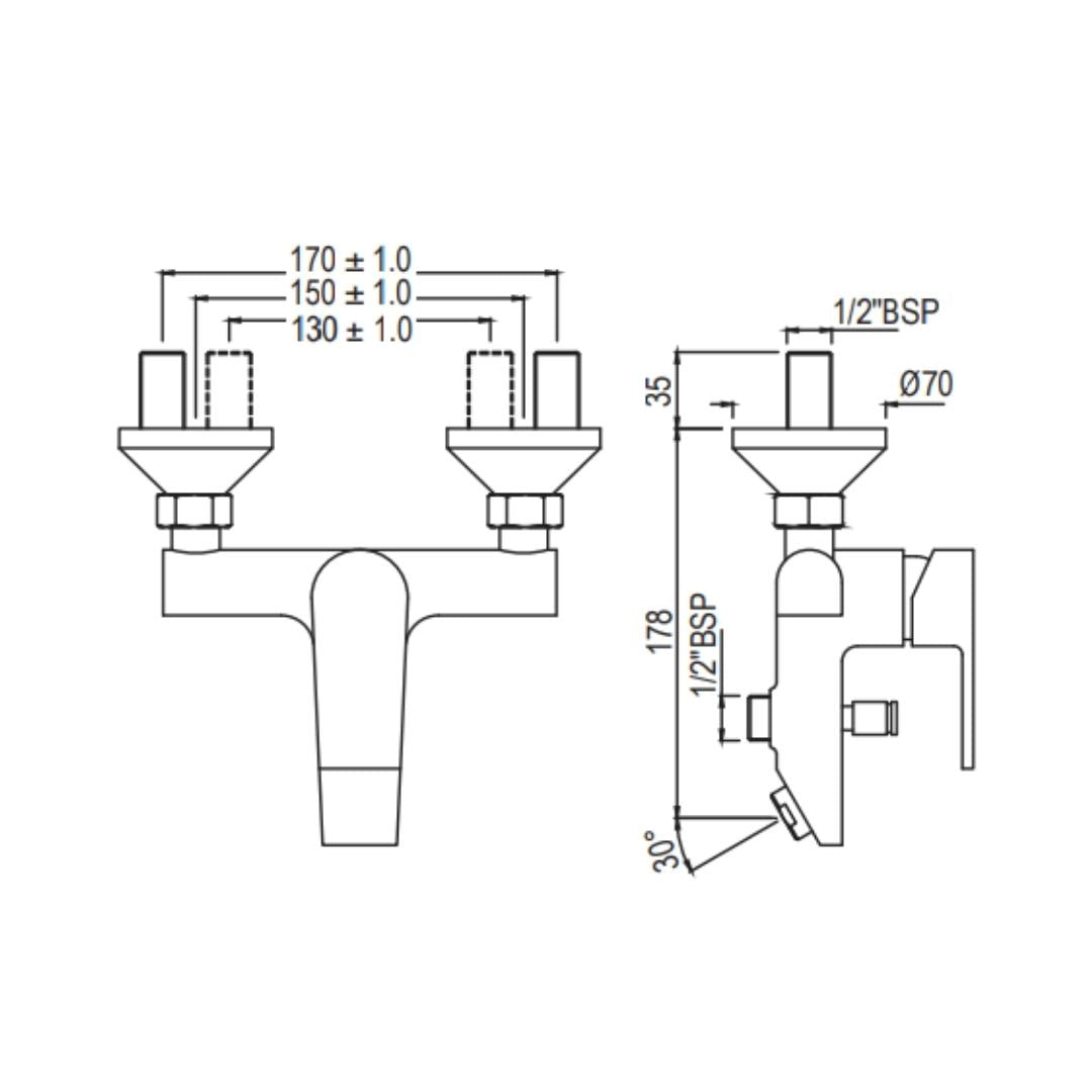 Jaquar 2 Way Wall Mixer Aria ARI-CHR-39119 Normal Flow - Chrome Finish ...