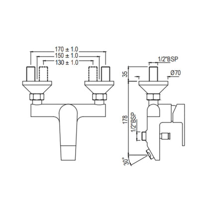 Jaquar 2 Way Wall Mixer Aria ARI-CHR-39119 Normal Flow - Chrome Finish