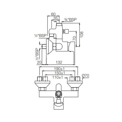 Jaquar 2 Way Wall Mixer Aria ARI-CHR-39145 Normal Flow - Chrome Finish