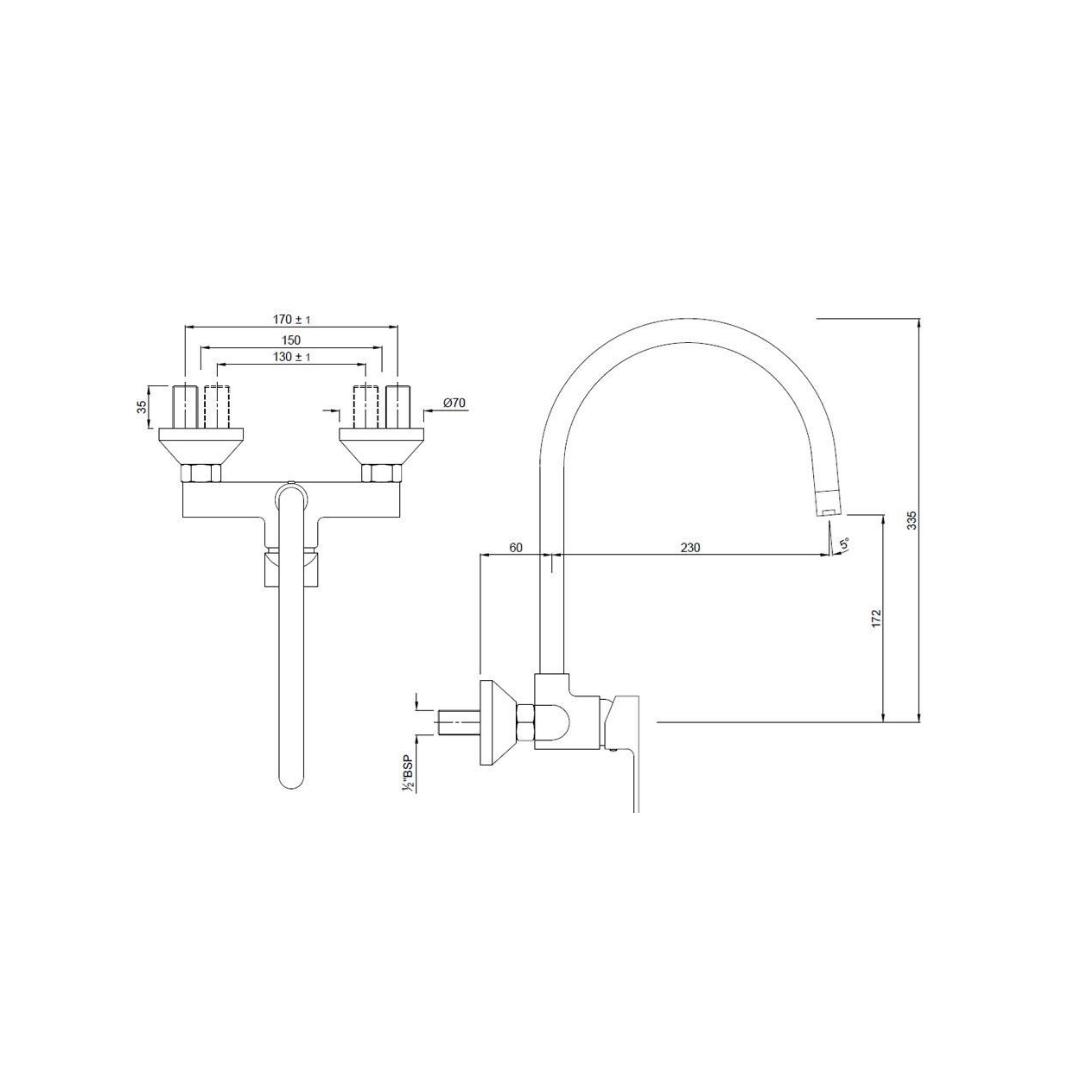 Jaquar Wall Mounted Regular Kitchen Sink Mixer Aria ARI-39165 with ...