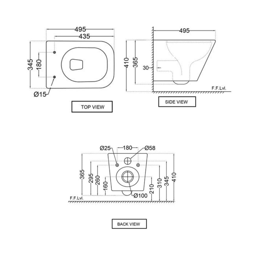Jaquar Wall Mounted White Closet WC Aria ARS-WHT-39953BIUFSM with P-Trap