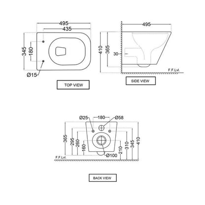 Jaquar Wall Mounted White Closet WC Aria ARS-WHT-39953BIUFSM with P-Trap