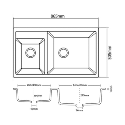 Asiatique Quartz Sink Alex ALEX ( 34 x 20 inches )  -  Pluto