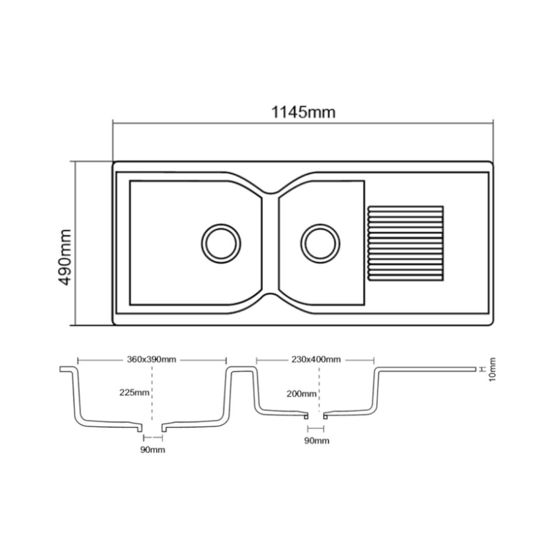 Asiatique Quartz Sink Lexa LEXA ( 45 x 19.5 inches )  -  Mercury