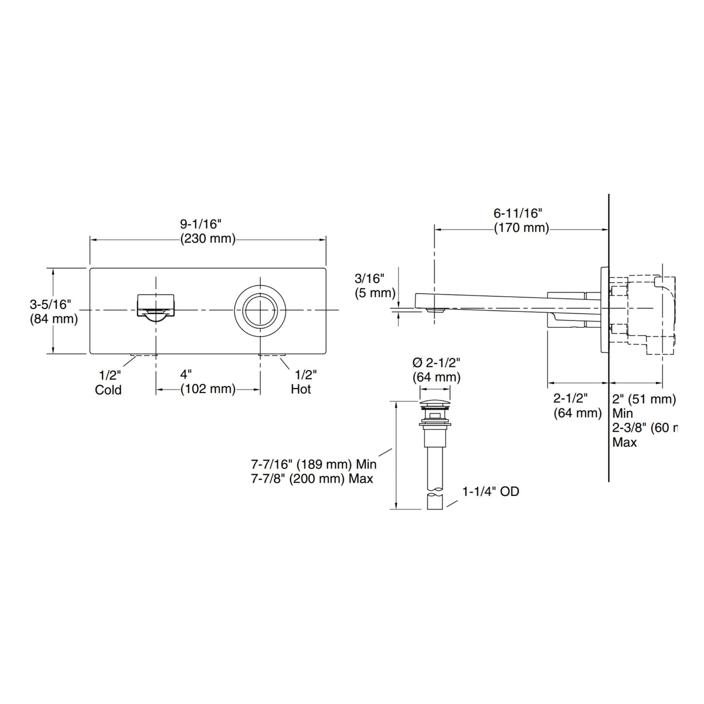 Kohler Wall Mounted Basin Mixer Composed K-73061T-7-BV - Brushed Bronze