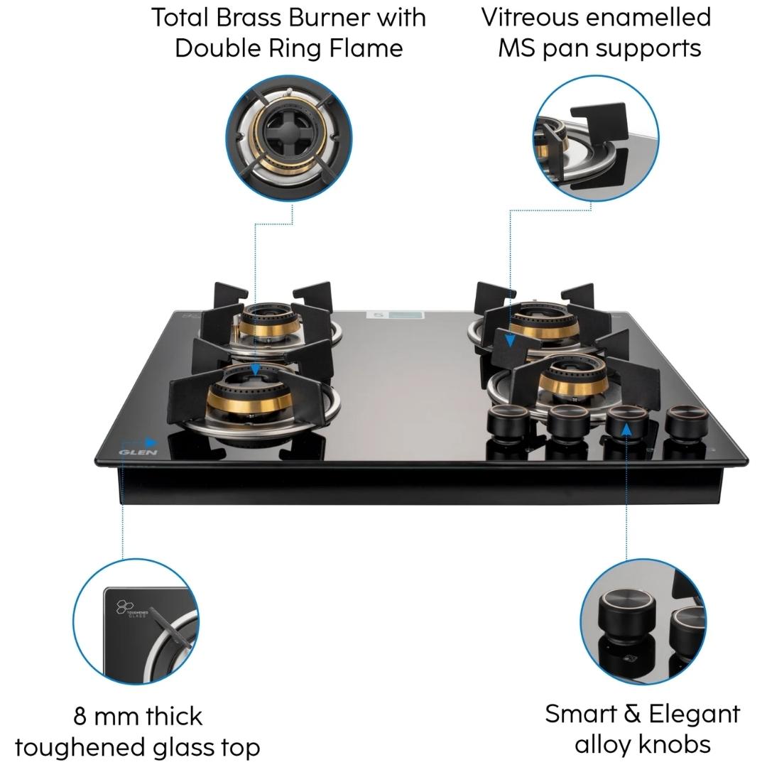 Glen 60 cm 4 Burner Hob BH 1064 RO HT TOTAL DB