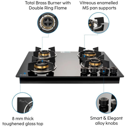 Glen 60 cm 4 Burner Hob BH 1064 RO HT TOTAL DB