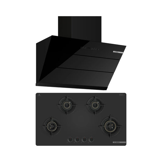 Bosch 90 cm Wall Mounted Chimney Series 2 DWK91CJ60I + Bosch 90 cm 4 Burner Hob Series 6 PNH9O6G20I