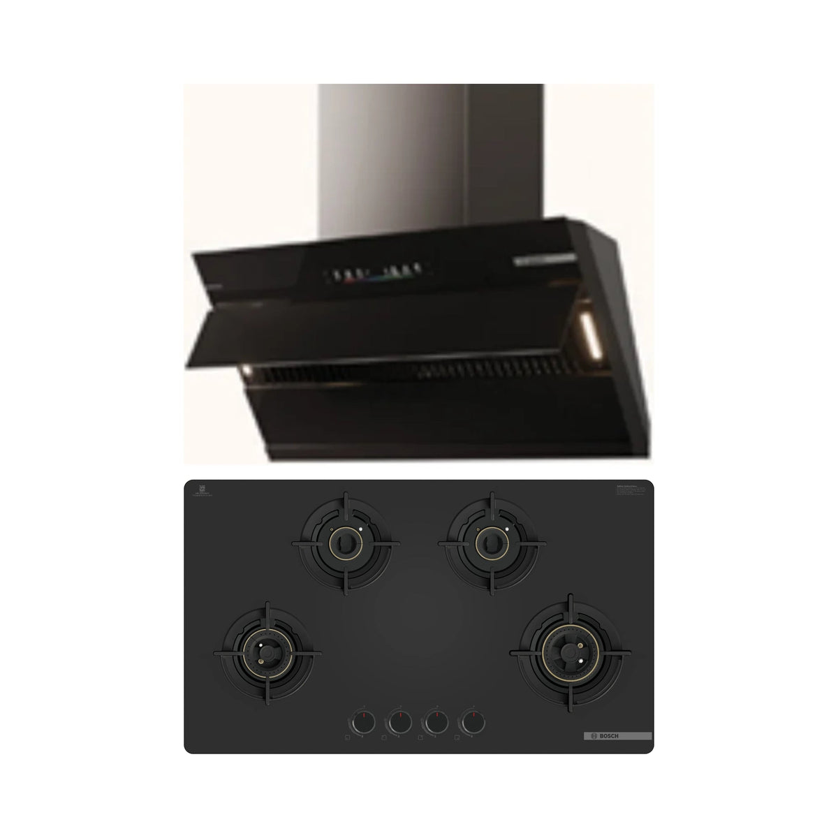 Bosch 90 cm Wall Mounted Chimney Series 4 DWK91PK61I + Bosch 90 cm 4 Burner Hob Series 6 PNH9O6G20I