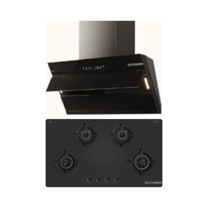 Bosch 90 cm Wall Mounted Chimney Series 4 DWK91PK61I + Bosch 90 cm 4 Burner Hob Series 6 PNH9O6G20I