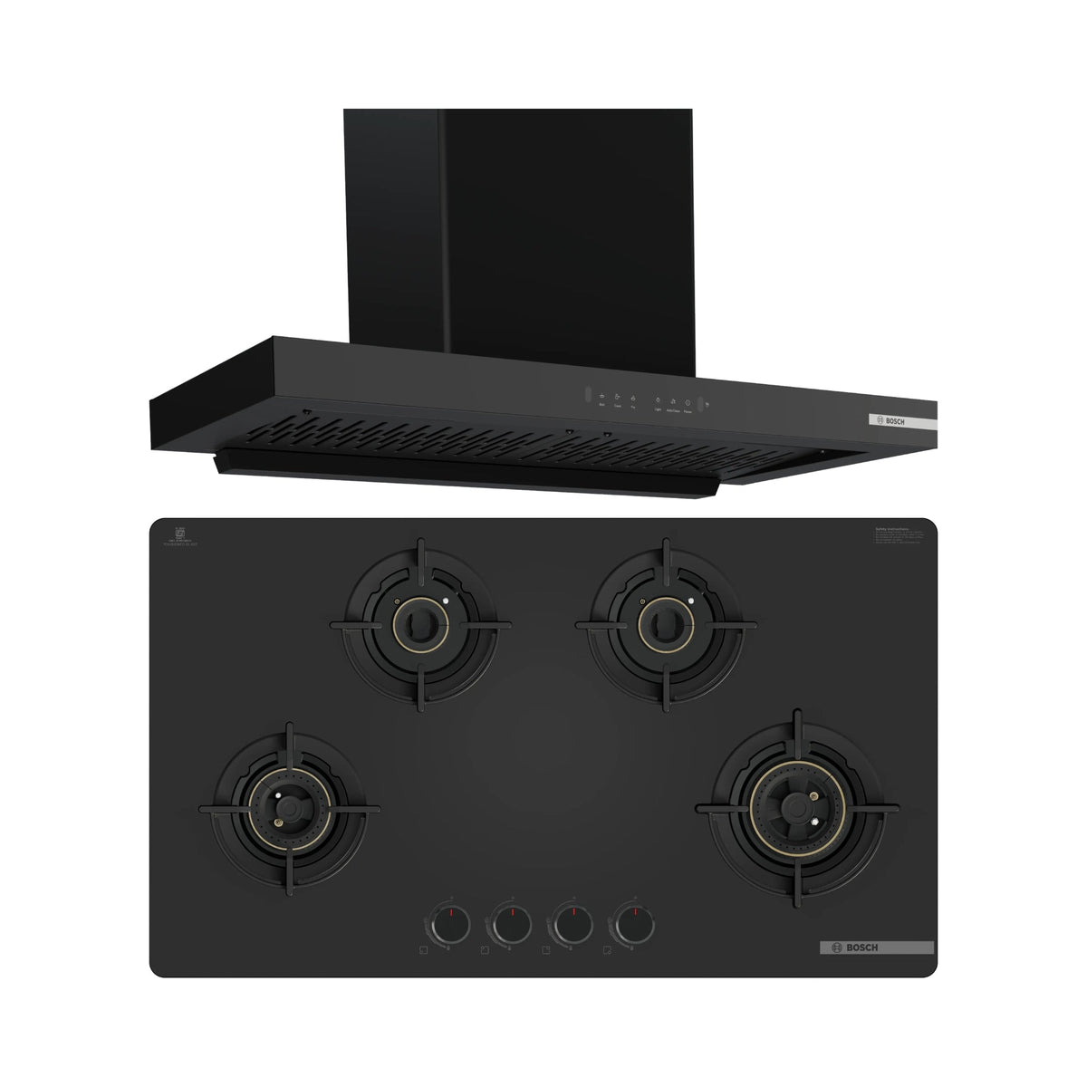Bosch 90 cm Wall Mounted Chimney DWB98IJ60I + Bosch 90 cm 4 Burner Hob Series 6 PNH9O6G20I