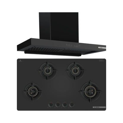 Bosch 90 cm Wall Mounted Chimney DWB98IJ60I + Bosch 90 cm 4 Burner Hob Series 6 PNH9O6G20I