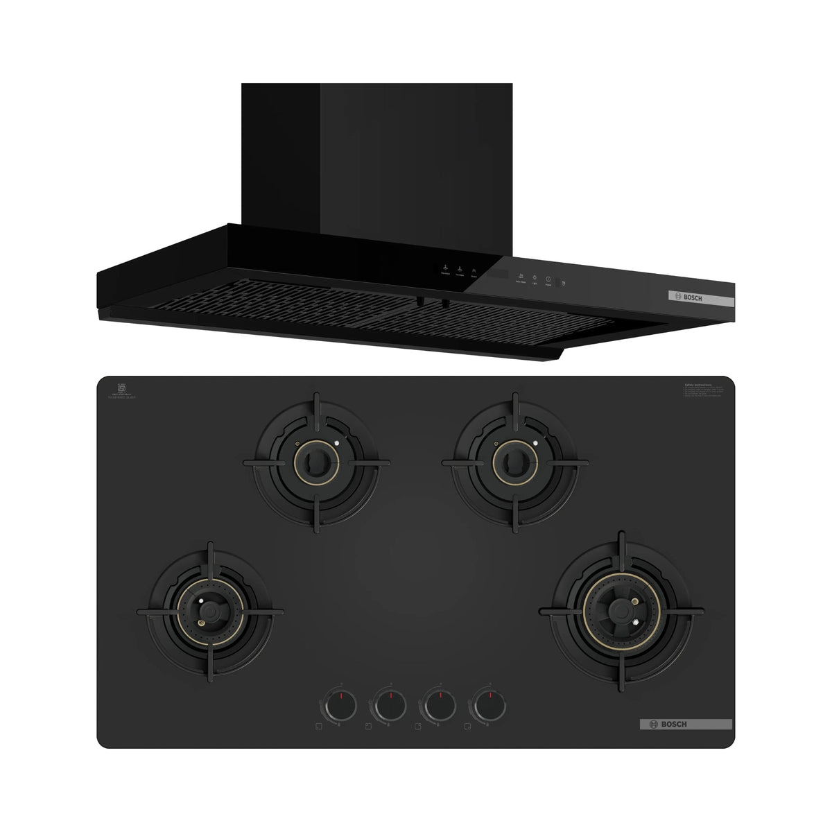 Bosch 90 cm Wall Mounted Chimney Series 2 DWB91CJ60I + Bosch 90 cm 4 Burner Hob Series 6 PNH9O6G20I