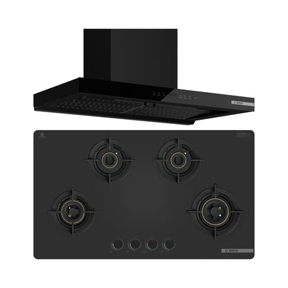 Bosch 90 cm Wall Mounted Chimney Series 2 DWB91CJ60I + Bosch 90 cm 4 Burner Hob Series 6 PNH9O6G20I